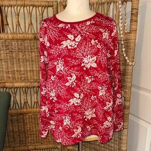 Lands' End Red Floral Crewneck Long-Sleeve Tee